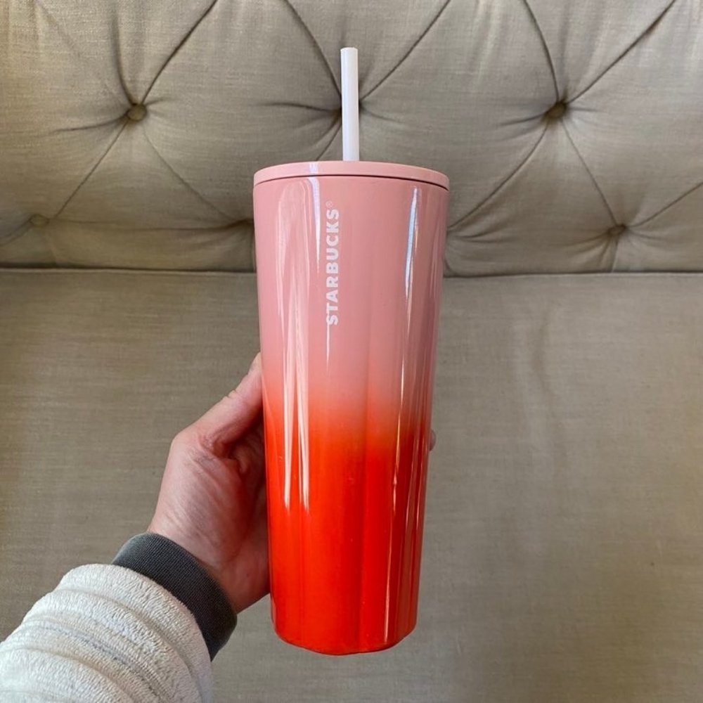 Starbucks Ombre Puffy Pink Red Holiday 2020 Stainless Steel Tumbler 24oz…